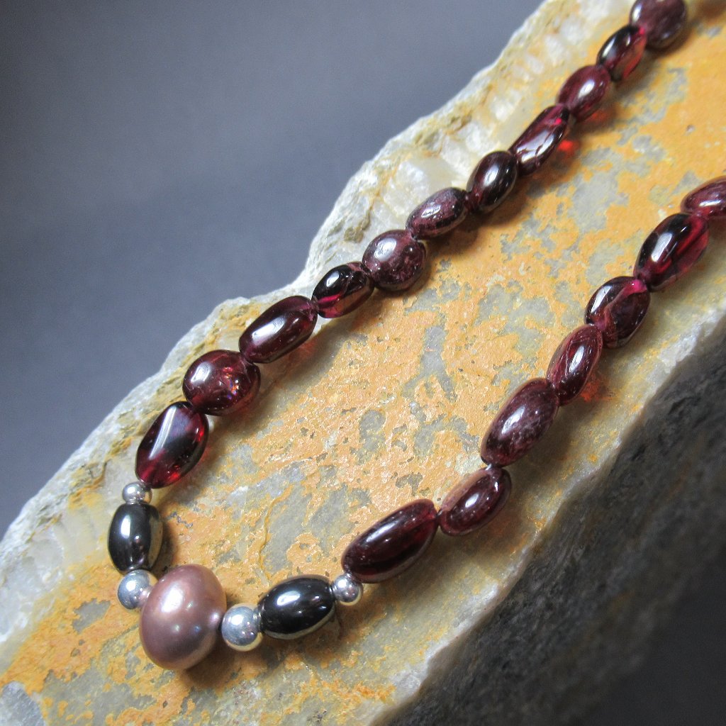 Garnet Princess Necklace, Birthstone Sterling Silver 18 Inches